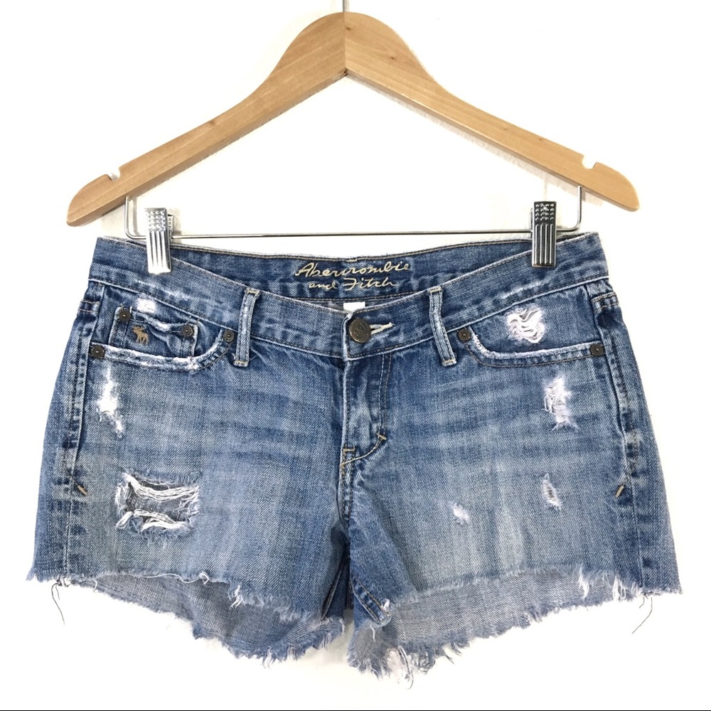 Abercrombie Distressed Cutoff Shorts Denim Raw Hem